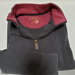 Orvis 1/4 Zip Pullover Sweater Cotton Men's Large Black Maroon Fly Fishing Layer